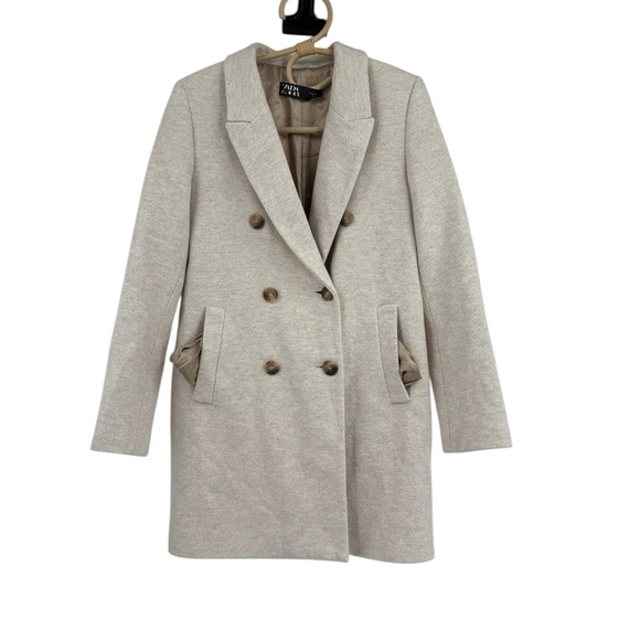 Zara Double Breasted Boucle Neutral Oatmeal Beige Peacoat Jacket Size Womens XS - Picture 4 of 14